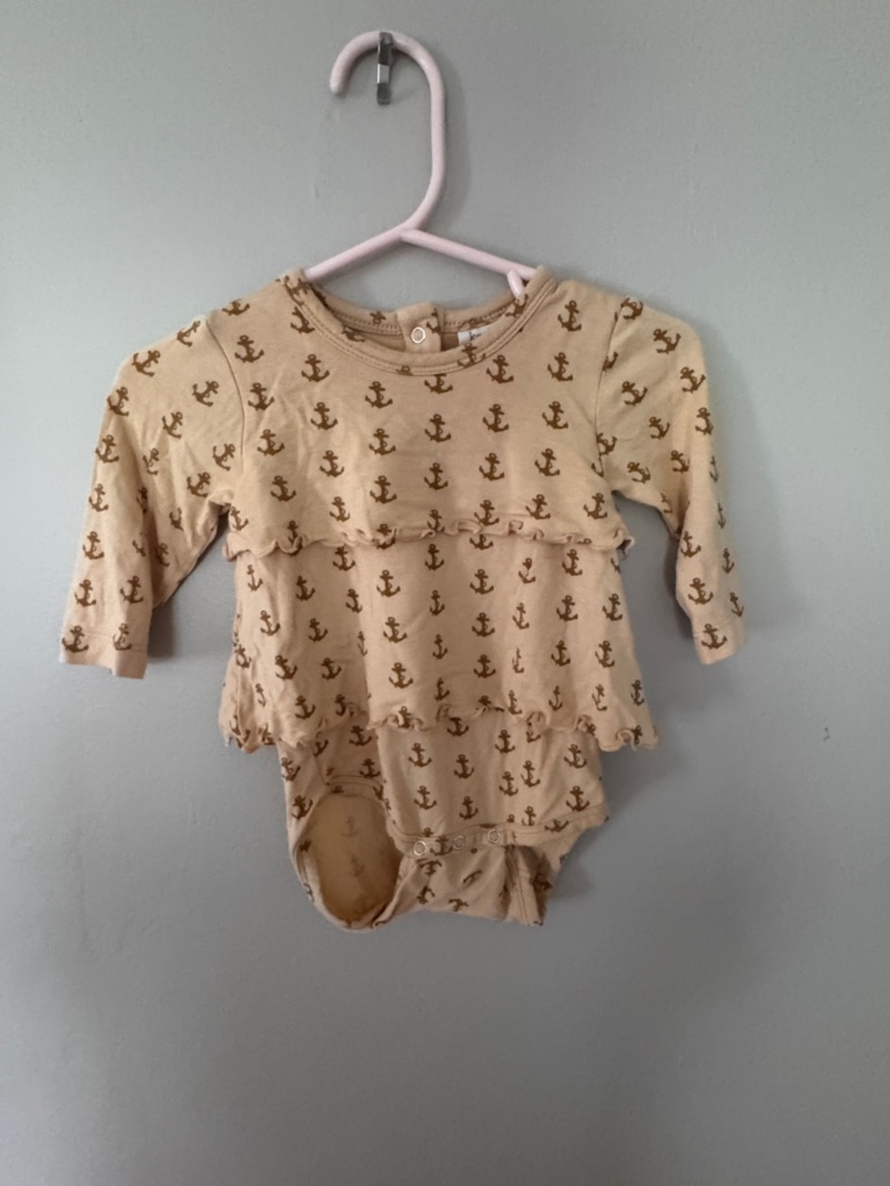 kate quinn Beige Baby Anchor Print Long Sleeve Bodysuit